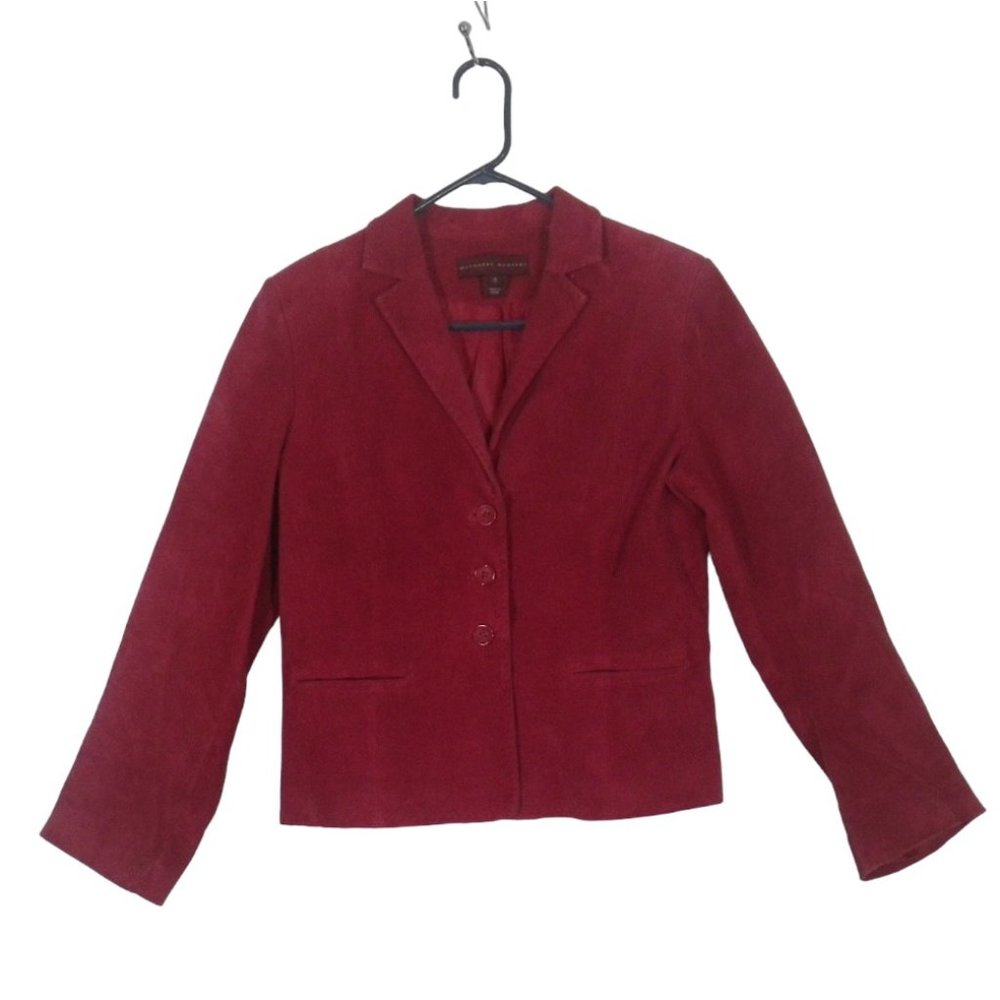 Margaret Godfrey Womens Red Leather Blazer, Suede, button front, Jacket size 12